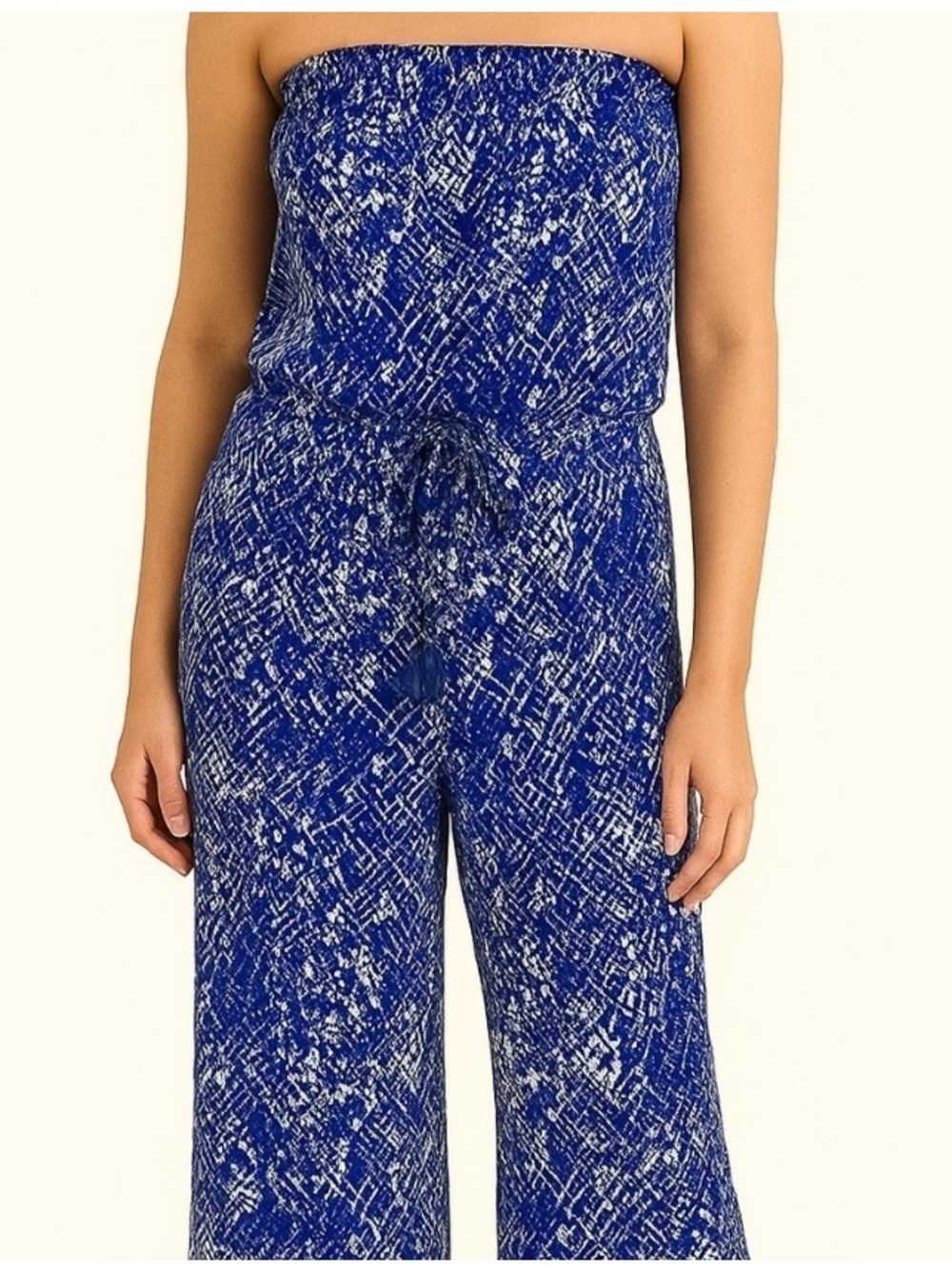 Diane von Furstenberg Ani Blue and White Print Strapless Jumpsuit Size 6